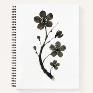 Plum Blossom Line Art - Minimal Botanisches Notebo Notizblock