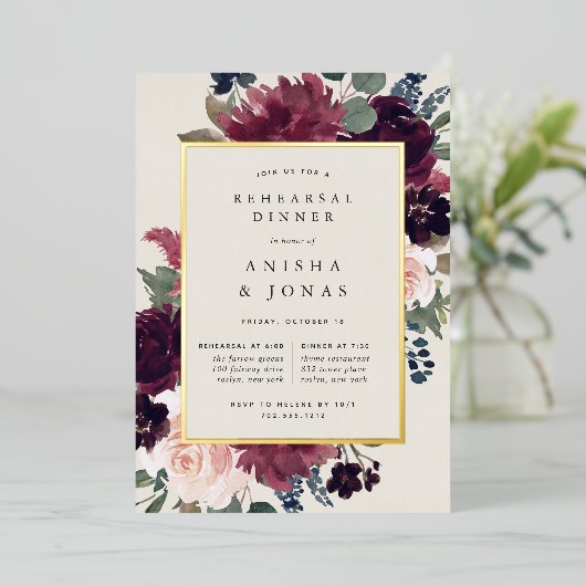 Plum Blossom Probe Dinner Folieneinladung (Stehend vorne)