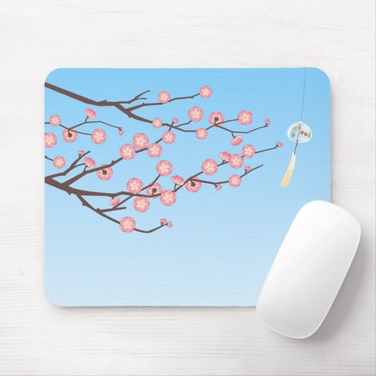 Plum Blossom und Glass Wind Chime auf Light Blue Mousepad (Mit Mouse)