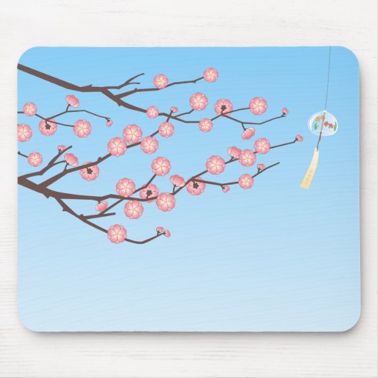Plum Blossom und Glass Wind Chime auf Light Blue Mousepad (Vorne)