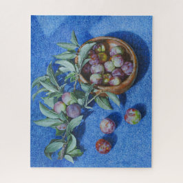 Plum Blossom Zweige auf blauem Hintergrundbild Puzzle