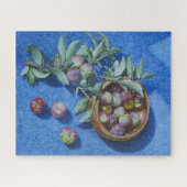 Plum Blossom Zweige auf blauem Hintergrundbild Puzzle (Horizontal)