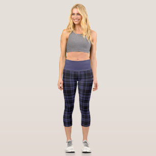  Plum Blue Kariert Designer High Waisted Capris