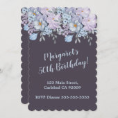 Plum Blue Lavendel Blumendesign 50. Geburtstag Einladung (Vorne/Hinten)