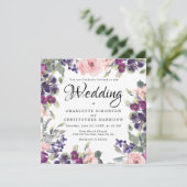 Plum Blush Bloral Square Hochzeitseinladungen Einladung (Stehend Vorderseite)