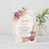 Plum Boho Pampas Grass Geometrisches Brautparty Einladung (Stehend Vorderseite)