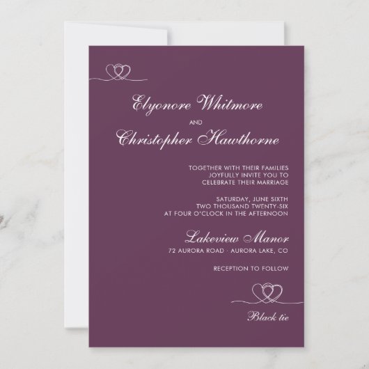 Plum Bold Elegant Chic Calligraphy Wedding Einladung (Vorderseite)