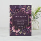 Plum Botanical Bloom Wedding Einladung (Stehend Vorderseite)