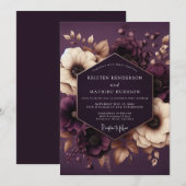 Plum Botanical Enchantment Wedding Einladung (Vorne/Hinten)