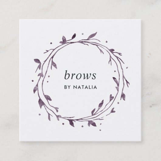 Plum Botanical Kreath Quadratische Visitenkarte (Vorderseite)