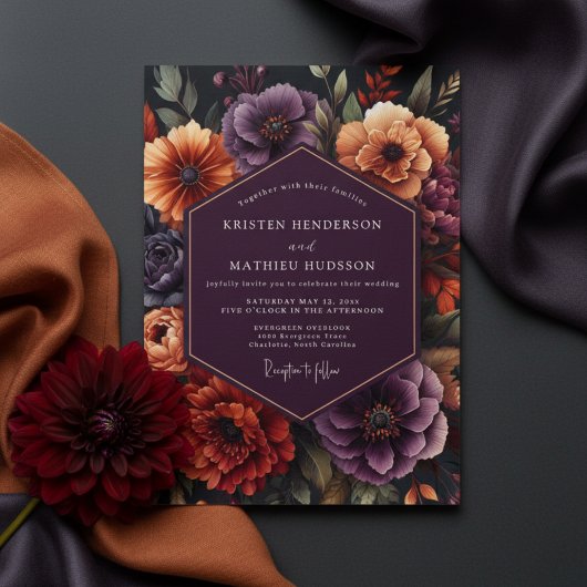 Plum Botanical Opulent Wedding Einladung