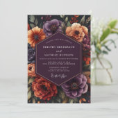 Plum Botanical Opulent Wedding Einladung (Stehend Vorderseite)