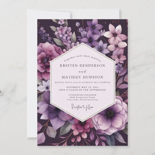 Plum Botanical Romance Wedding Einladung (Vorderseite)