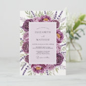 Plum Botanical Romantic Wedding Einladung (Stehend Vorderseite)