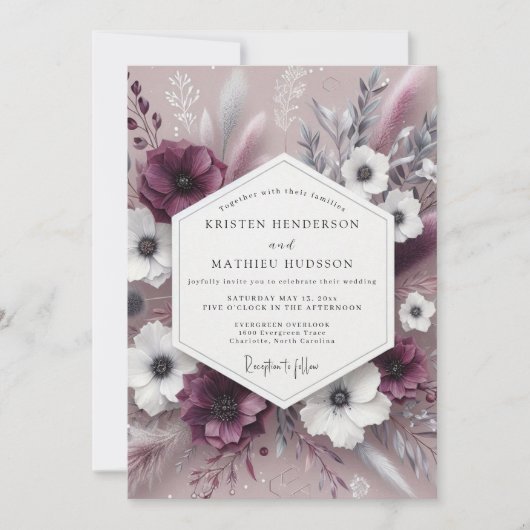 Plum Botanical Whimsical Wedding Einladung (Vorderseite)
