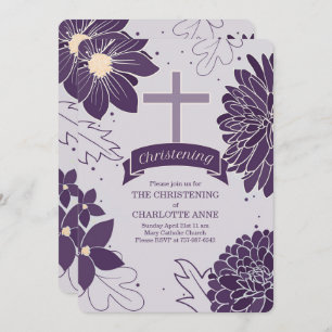 Plum Botanicals für Mädchen mit Cross Christening Einladung