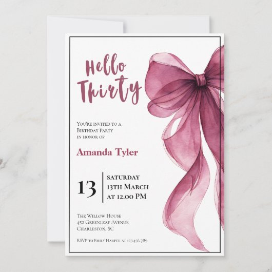 Plum Bow 30th Birthday Invitation Einladung (Vorderseite)