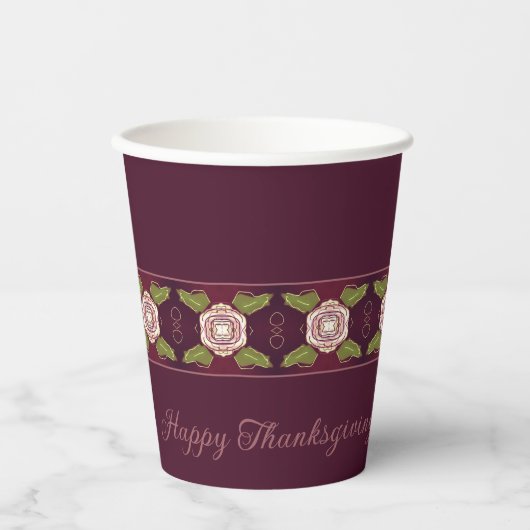 Plum Burgund mit floralen Akzenten Pappbecher (Vorderseite)