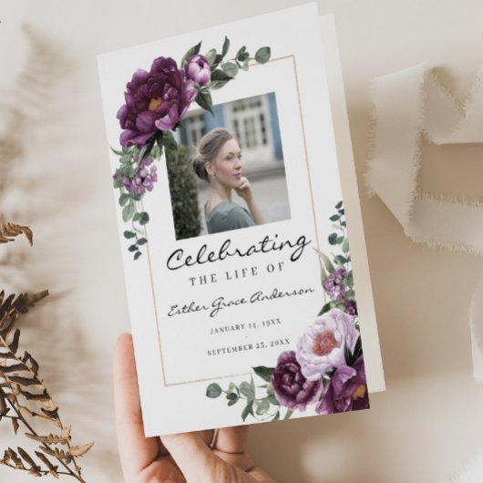 Plum Celebration of Life Folded Funeral Program Flyer