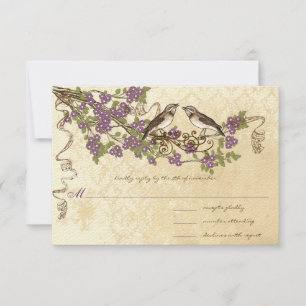 Plum Cherry Blossom Vintag Bird Hochzeiten RSVP Karte