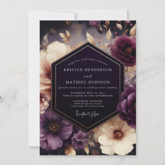 Plum Chiaroscuro Bloom Wedding Einladung (Vorderseite)