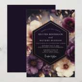 Plum Chiaroscuro Bloom Wedding Einladung (Vorne/Hinten)