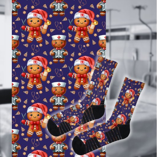 Plum Christmas Nurse Whimsical Gingerbread Man Socken
