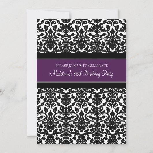 Plum Damask 85. Geburtstagsparty Einladungen (Vorderseite)