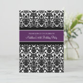 Plum Damask 85. Geburtstagsparty Einladungen (Stehend Vorderseite)