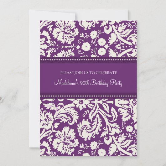 Plum Damask 90. Geburtstagsparty Einladungen (Vorderseite)