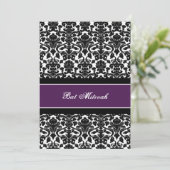 Plum Damask Bat Mitzvah Einladungen (Stehend Vorderseite)