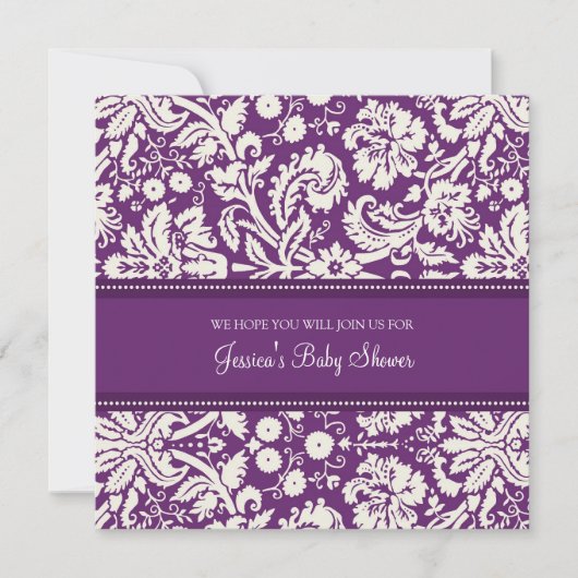 Plum Damask Custom Baby Shower Invitations Einladung (Vorderseite)