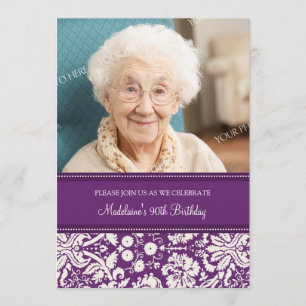 Plum Damask Foto 90. Geburtstagsparty Einladungen