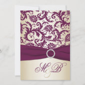 Plum Damask mit DRUCKTE Ribbon Wedite Einladung (Vorderseite)