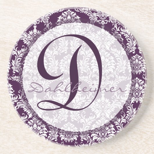 Plum Damask Monogram Wedding Anniversary Untersetz Untersetzer (Vorne)