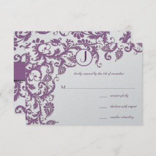 Plum Damask Monogram Wedding Einladung