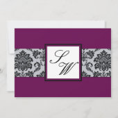Plum Damask Monogram Wedding Einladung (Rückseite)