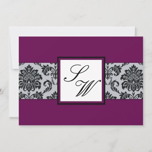 Plum Damask Monogram Wedding Einladung (Rückseite)