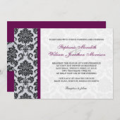 Plum Damask Monogram Wedding Einladung (Vorne/Hinten)