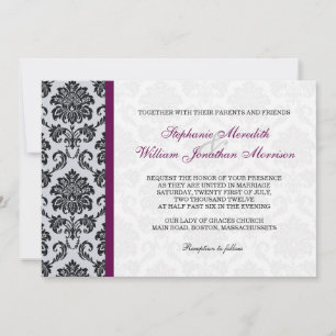 Plum Damask Monogram Wedding Einladung