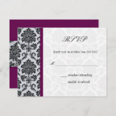 Plum Damask Monogram Wedding RSVP (Vorne/Hinten)