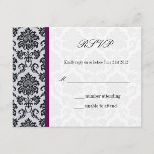 Plum Damask Monogram Wedding RSVP Karte