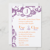 Plum Damask Orange Monogram Wedding Einladung (Vorderseite)
