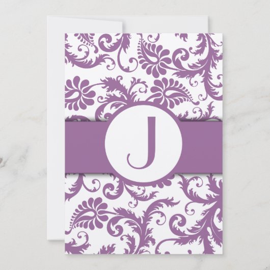 Plum Damask Orange Monogram Wedding Einladung (Rückseite)