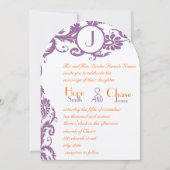 Plum Damask Orange Monogram Wedding Einladung (Vorderseite)