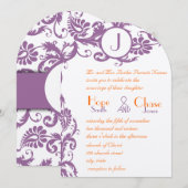 Plum Damask Orange Monogram Wedding Einladung (Vorne/Hinten)