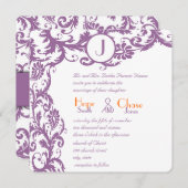 Plum Damask Orange Monogram Wedding Einladung (Vorne/Hinten)