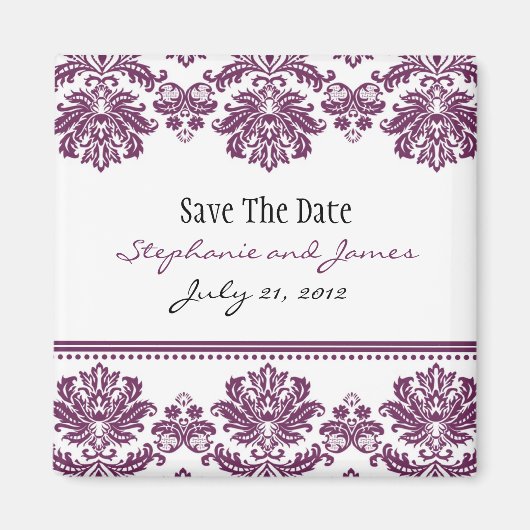 Plum Damask Save the Date Magnet (Vorne)