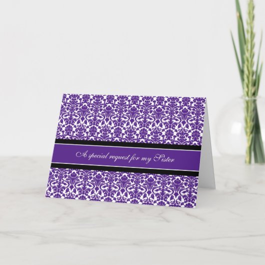 Plum Damask Schwester Bridesmaid Einladungskarte (Vorderseite)
