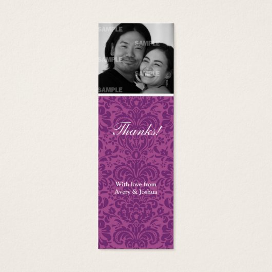 Plum Damask Skinny Favor Tag (Vorderseite)